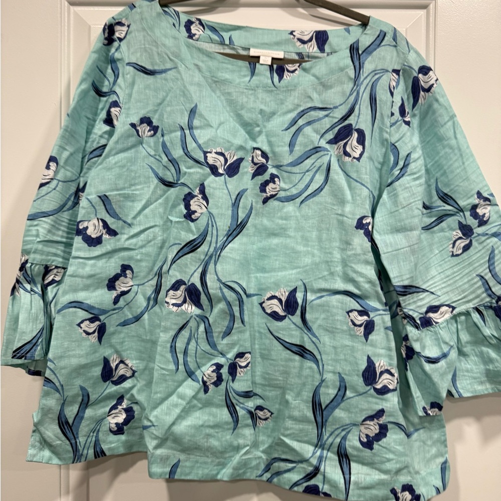 Charter Club Green Boxy Blouse Relaxed Fit